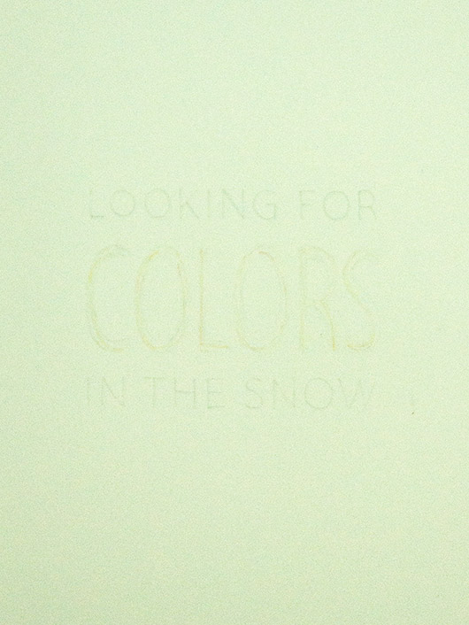 Text:´Looking for colours in the snow´ Deteail JORDENS LJUS Exhibition_2014©Juanma González